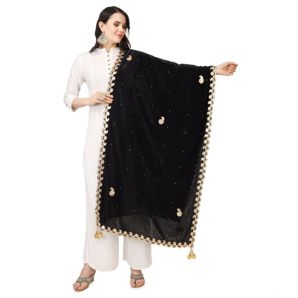 Women'S Velvet Gotta Patti Dupatta (Black, Length: 2.25 To 2.5