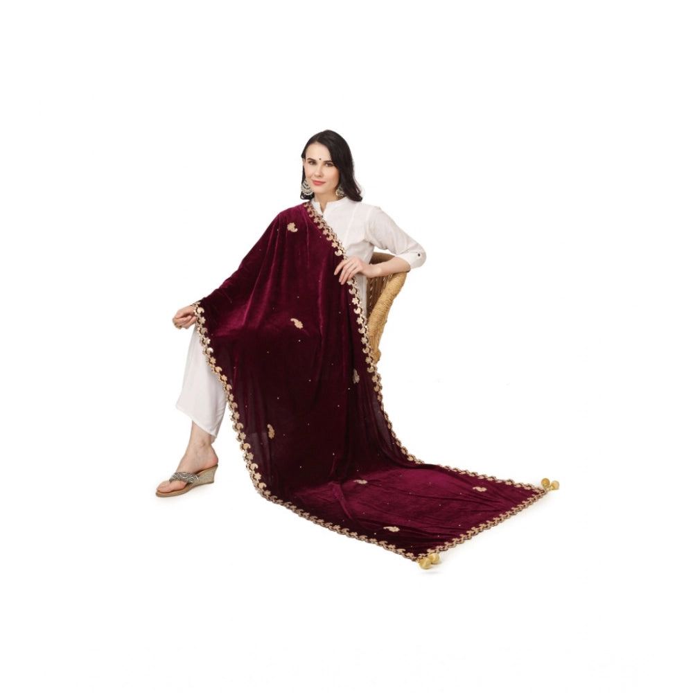 Women'S Velvet Gotta Patti Dupatta (Purple, Length: 2.25 To 2.