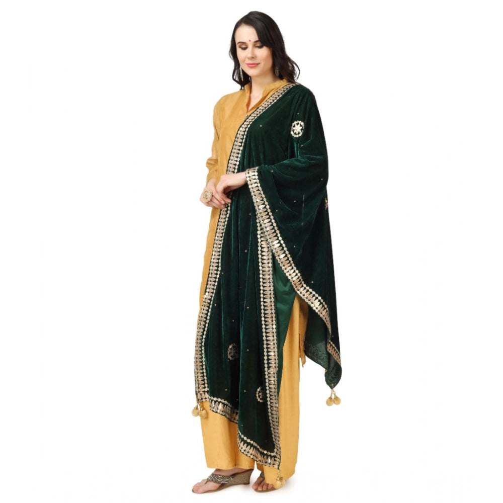Women's Velvet Gotta Patti Dupatta (Green, Length: 2.25 to 2.50 Mtr) - VANSHELLE