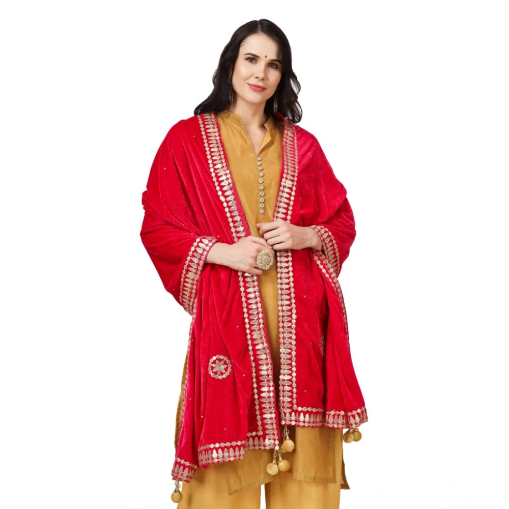 Women's Velvet Gotta Patti Dupatta (Pink, Length: 2.25 to 2.50 Mtr) - VANSHELLE