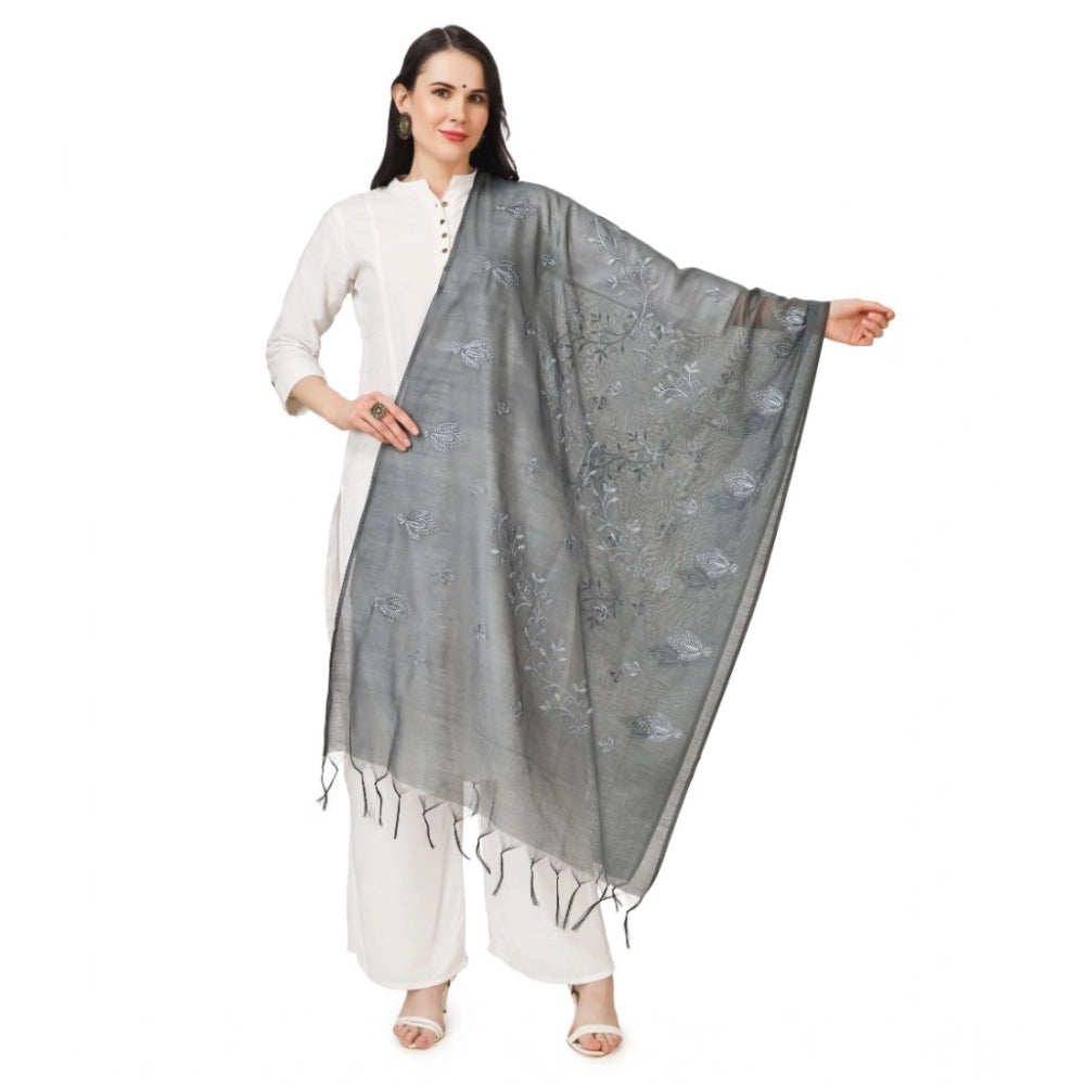 Women's Cotton Embroidered Dupatta (Grey, Length: 2.25 to 2.50 Mtr) - VANSHELLE