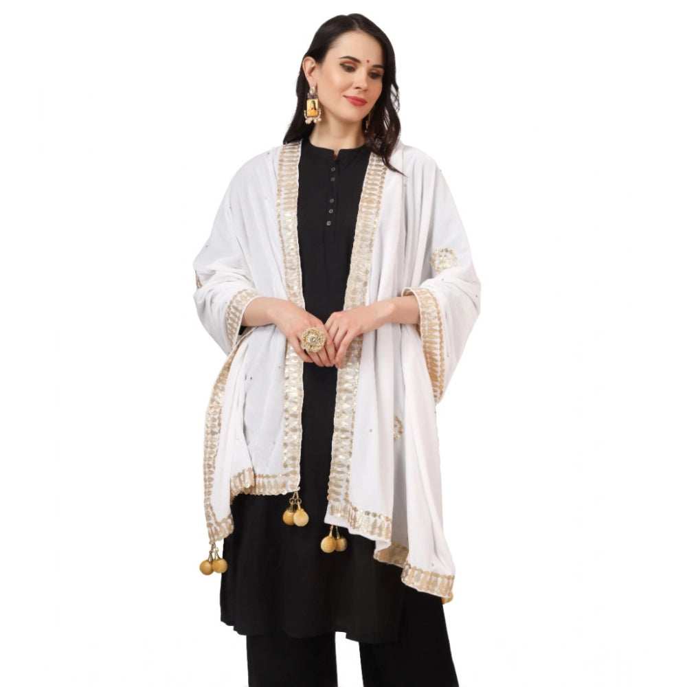 Women's Velvet Gotta Patti Dupatta (White, Length: 2.25 to 2.50 Mtr) - VANSHELLE