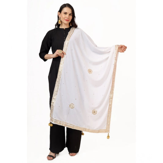 Women's Velvet Gotta Patti Dupatta (White, Length: 2.25 to 2.50 Mtr) - VANSHELLE