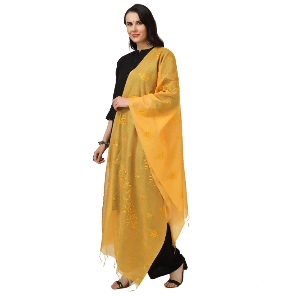 Women'S Cotton Embroidered Dupatta (Yellow, Length: 2.25 To 2.