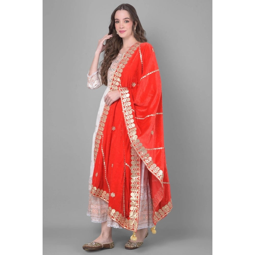 Women's Velvet Gotta Patti Dupatta (Red, Length: 2.25 to 2.50 Mtr) - VANSHELLE