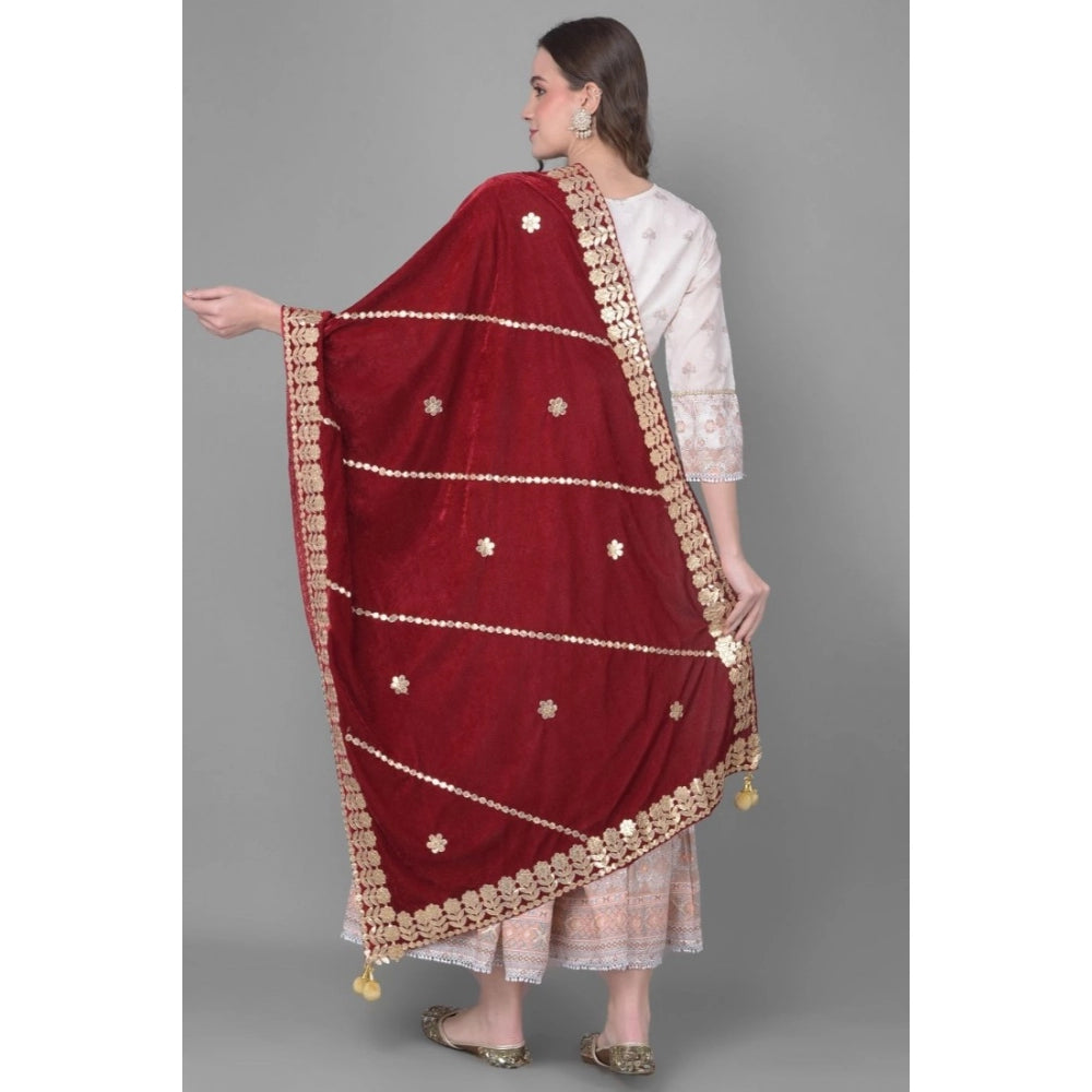 Women's Velvet Gotta Patti Dupatta (Maroon, Length: 2.25 to 2.50 Mtr) - VANSHELLE