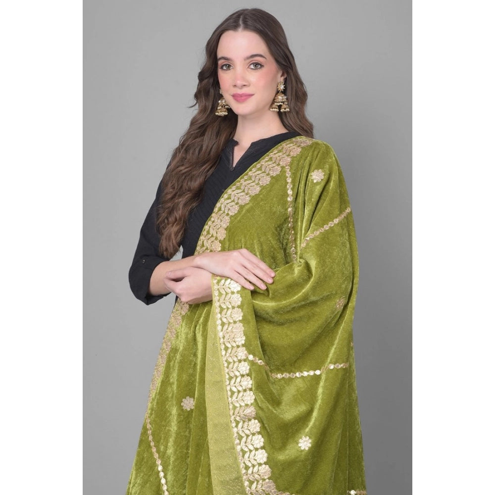 Women'S Velvet Gotta Patti Dupatta (Olive, Length: 2.25 To 2.5