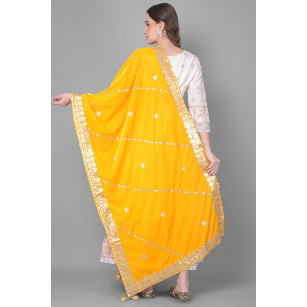 Women's Velvet Gotta Patti Dupatta (Yellow, Length: 2.25 to 2.50 Mtr) - VANSHELLE