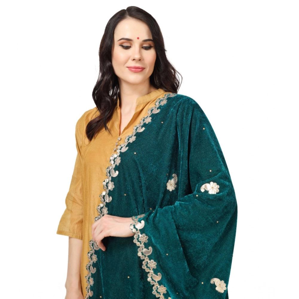 Women'S Velvet Gotta Patti Dupatta (Dark Green, Length: 2.25 T