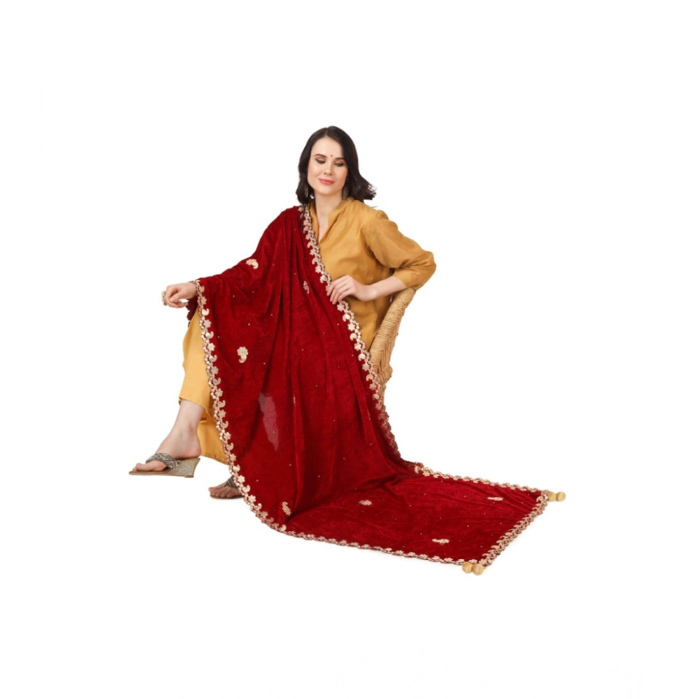 Women'S Velvet Gotta Patti Dupatta (Maroon, Length: 2.25 To 2.