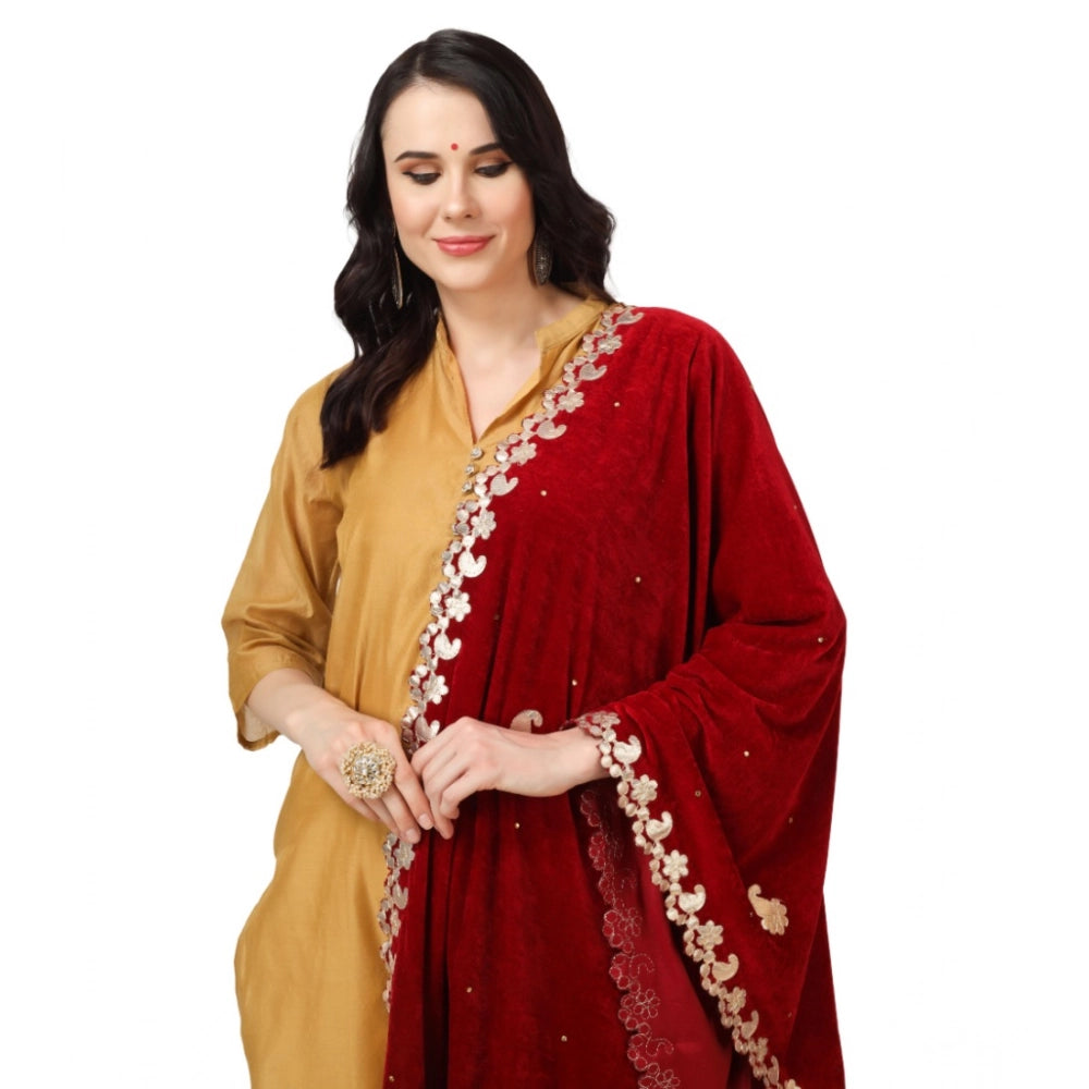 Women'S Velvet Gotta Patti Dupatta (Maroon, Length: 2.25 To 2.