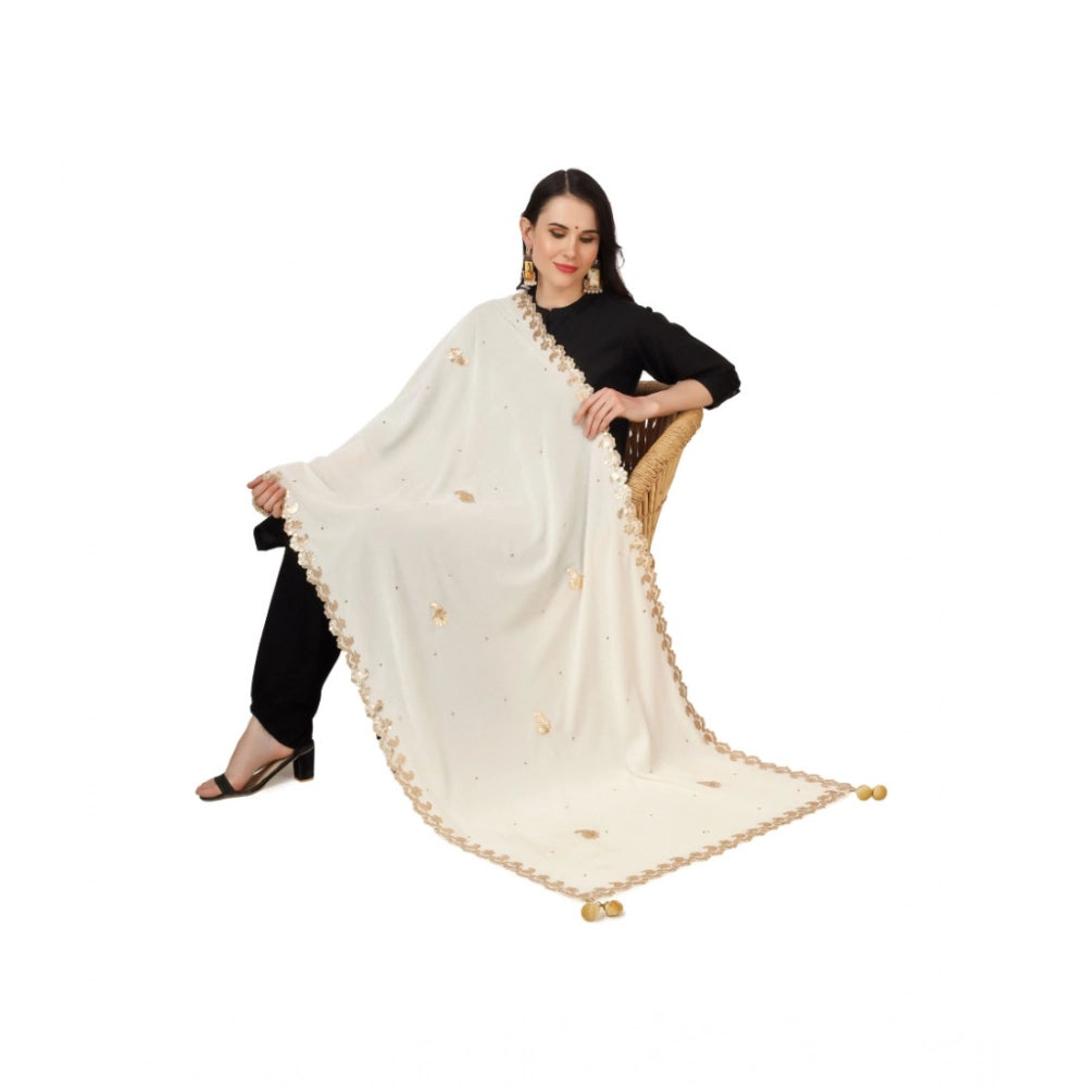 Women'S Velvet Gotta Patti Dupatta (Off White, Length: 2.25 To