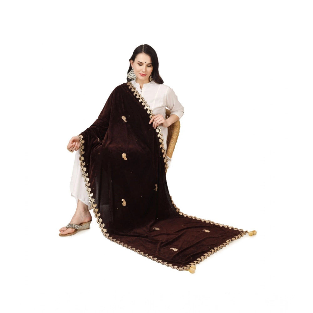 Women'S Velvet Gotta Patti Dupatta (Brown, Length: 2.25 To 2.5