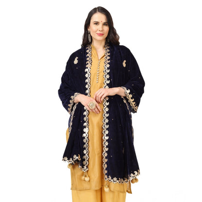 Women's Velvet Gotta Patti Dupatta (Blue, Length: 2.25 to 2.50 Mtr)