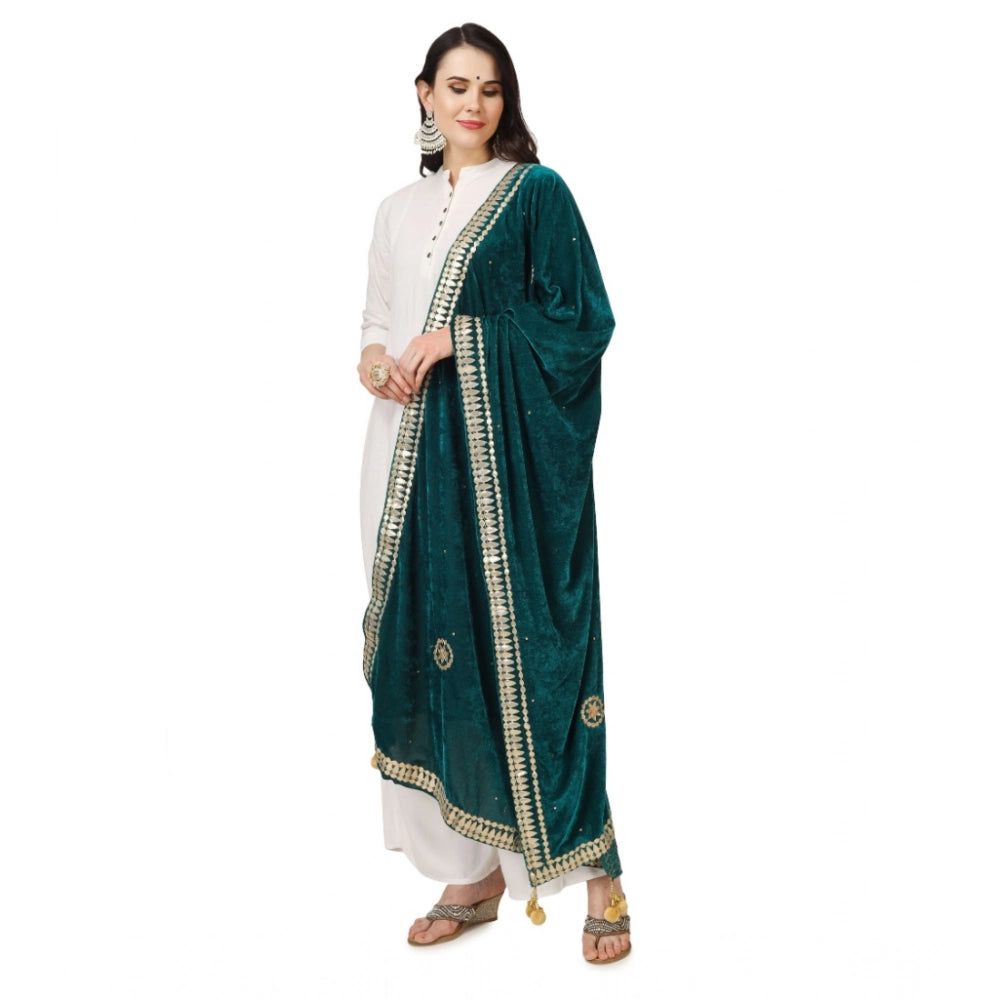 Women's Velvet Gotta Patti Dupatta (Dark Green, Length: 2.25 to 2.50 Mtr) - VANSHELLE