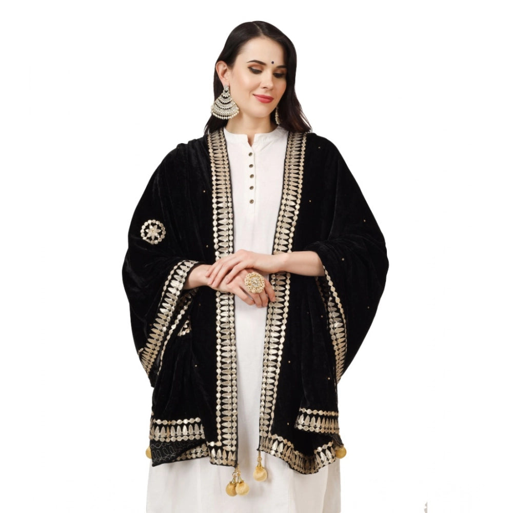 Women's Velvet Gotta Patti Dupatta (Black, Length: 2.25 to 2.50 Mtr) - VANSHELLE