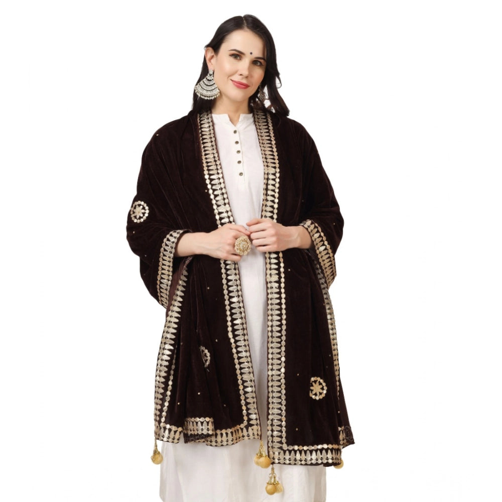 Women's Velvet Gotta Patti Dupatta (Brown, Length: 2.25 to 2.50 Mtr) - VANSHELLE