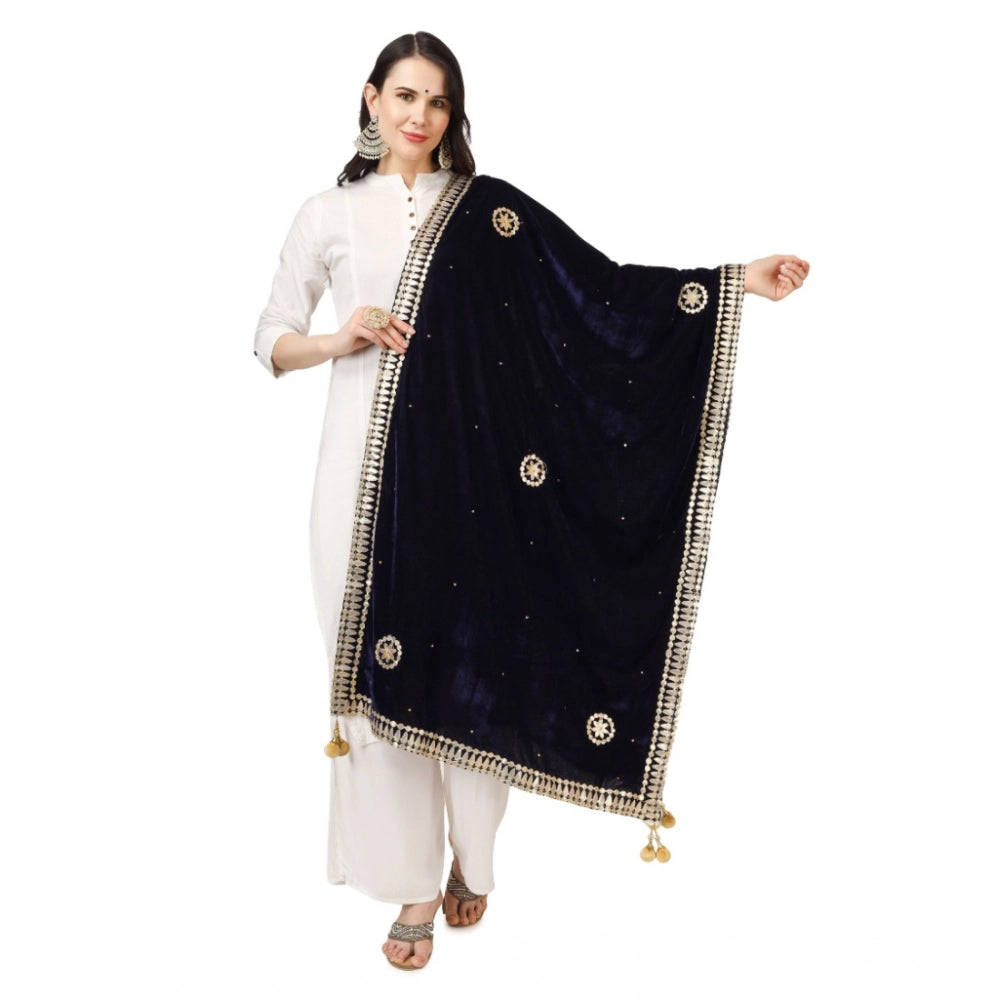 Women's Velvet Gotta Patti Dupatta (Blue, Length: 2.25 to 2.50 Mtr) - VANSHELLE
