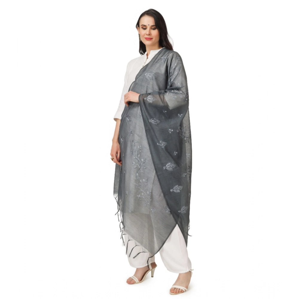 Women's Cotton Embroidered Dupatta (Grey, Length: 2.25 to 2.50 Mtr) - VANSHELLE