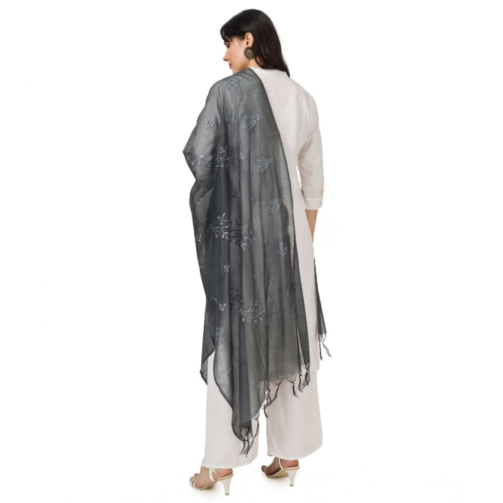 Women's Cotton Embroidered Dupatta (Grey, Length: 2.25 to 2.50 Mtr) - VANSHELLE