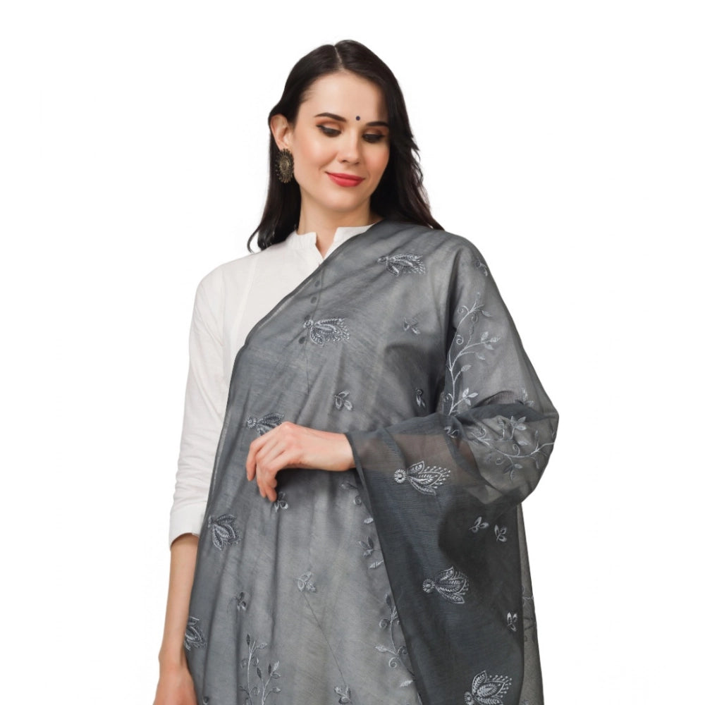 Women's Cotton Embroidered Dupatta (Grey, Length: 2.25 to 2.50 Mtr) - VANSHELLE