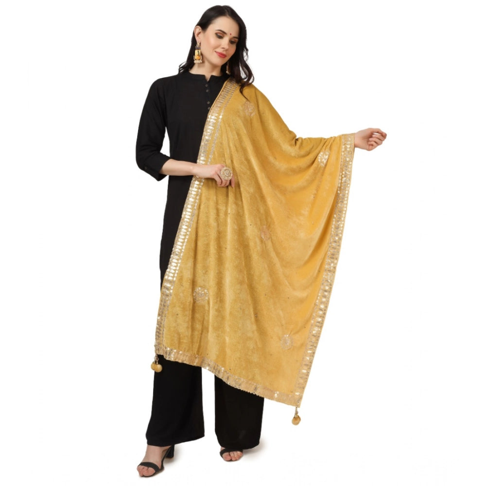 Women's Velvet Gotta Patti Dupatta (Yellow, Length: 2.25 to 2.50 Mtr) - VANSHELLE