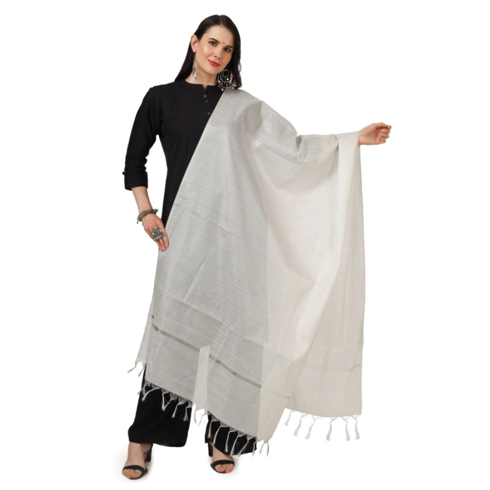 Women'S Chanderi Solid Dupatta (White, Length: 2.25 To 2.50 Mt