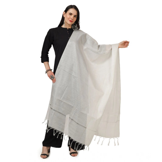 Women'S Chanderi Solid Dupatta (White, Length: 2.25 To 2.50 Mt