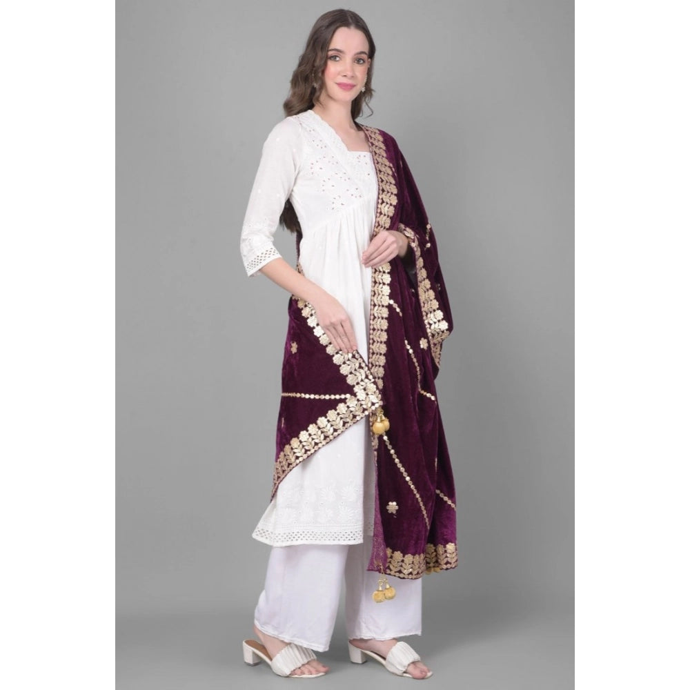 Women'S Velvet Gotta Patti Dupatta (Wine, Length: 2.25 To 2.50