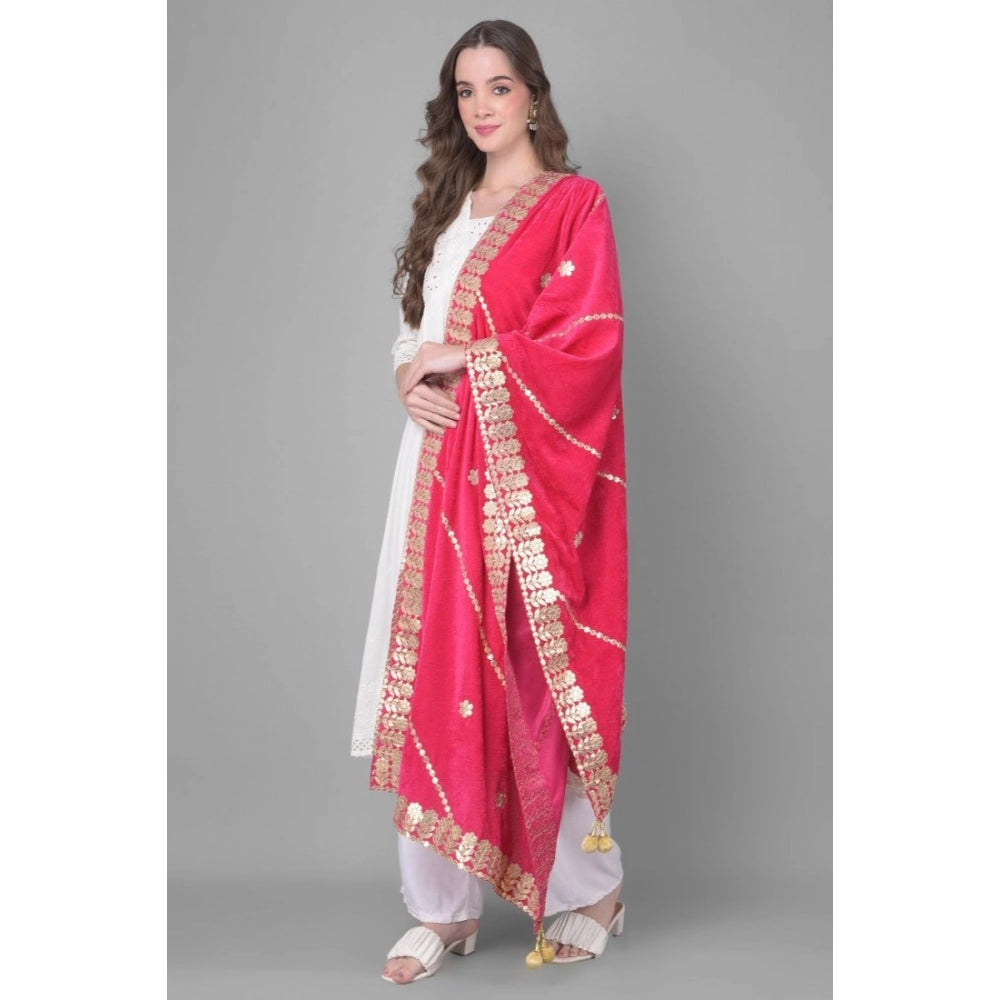 Women's Velvet Gotta Patti Dupatta (Pink, Length: 2.25 to 2.50 Mtr) - VANSHELLE
