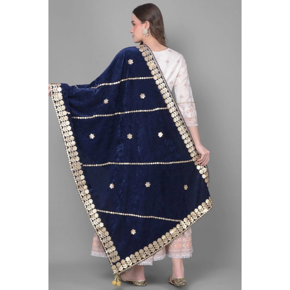 Women'S Velvet Gotta Patti Dupatta (Navy, Length: 2.25 To 2.50