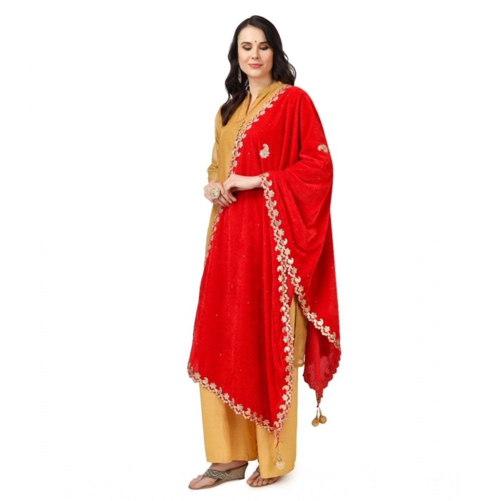 Women'S Velvet Gotta Patti Dupatta (Red, Length: 2.25 To 2.50