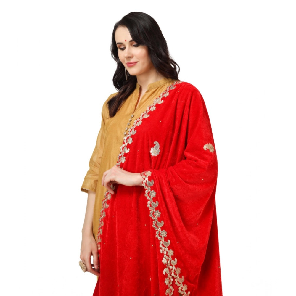 Women'S Velvet Gotta Patti Dupatta (Red, Length: 2.25 To 2.50