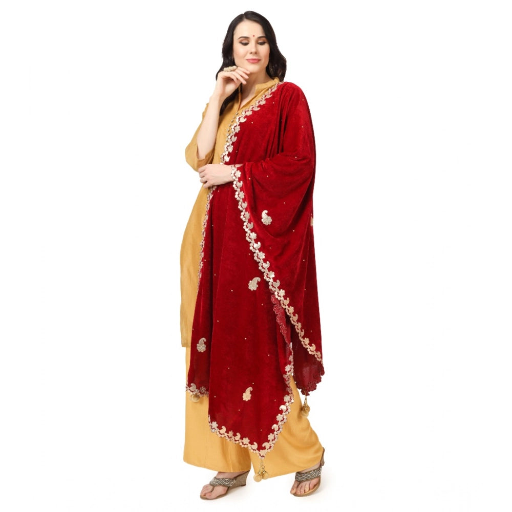Women'S Velvet Gotta Patti Dupatta (Maroon, Length: 2.25 To 2.