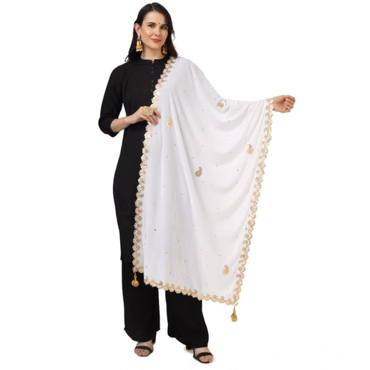 Women'S Velvet Gotta Patti Dupatta (White, Length: 2.25 To 2.5