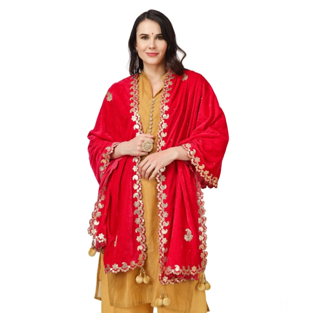 Women's Velvet Gotta Patti Dupatta (Pink, Length: 2.25 to 2.50 Mtr) - VANSHELLE