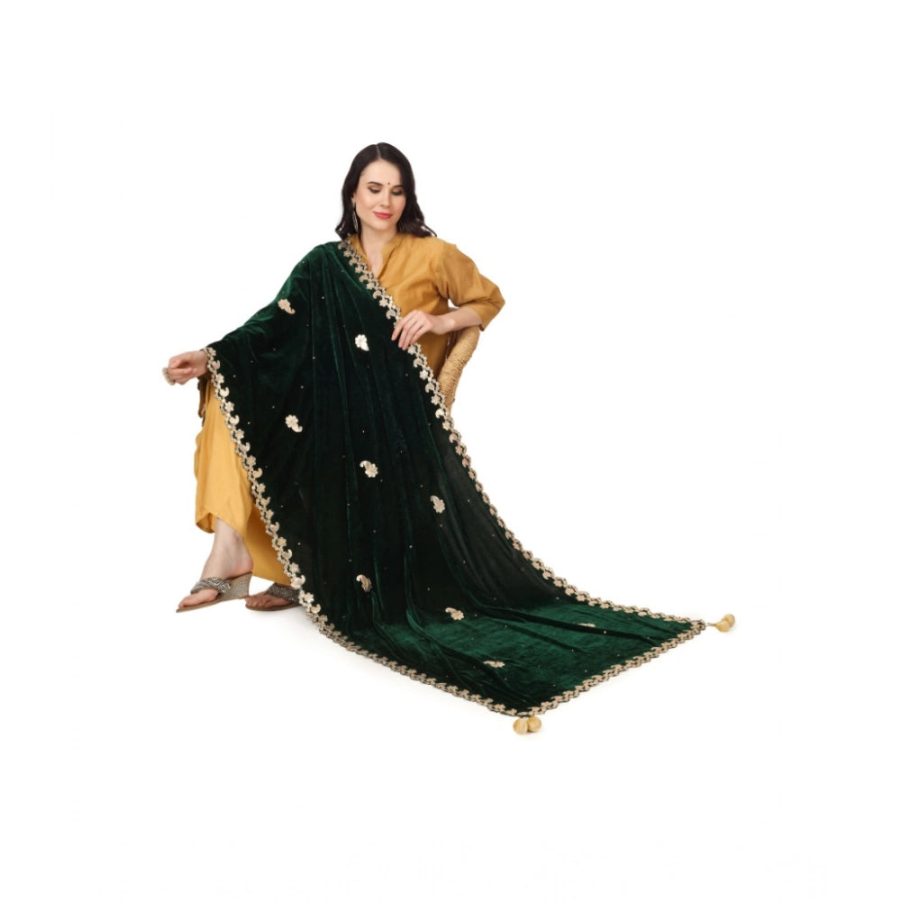 Women'S Velvet Gotta Patti Dupatta (Green, Length: 2.25 To 2.5