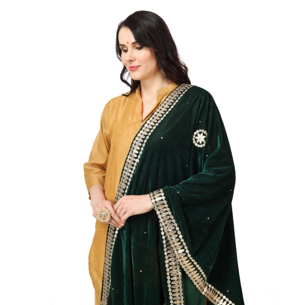 Women's Velvet Gotta Patti Dupatta (Green, Length: 2.25 to 2.50 Mtr) - VANSHELLE