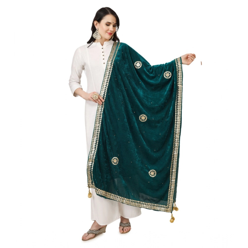 Women's Velvet Gotta Patti Dupatta (Dark Green, Length: 2.25 to 2.50 Mtr) - VANSHELLE