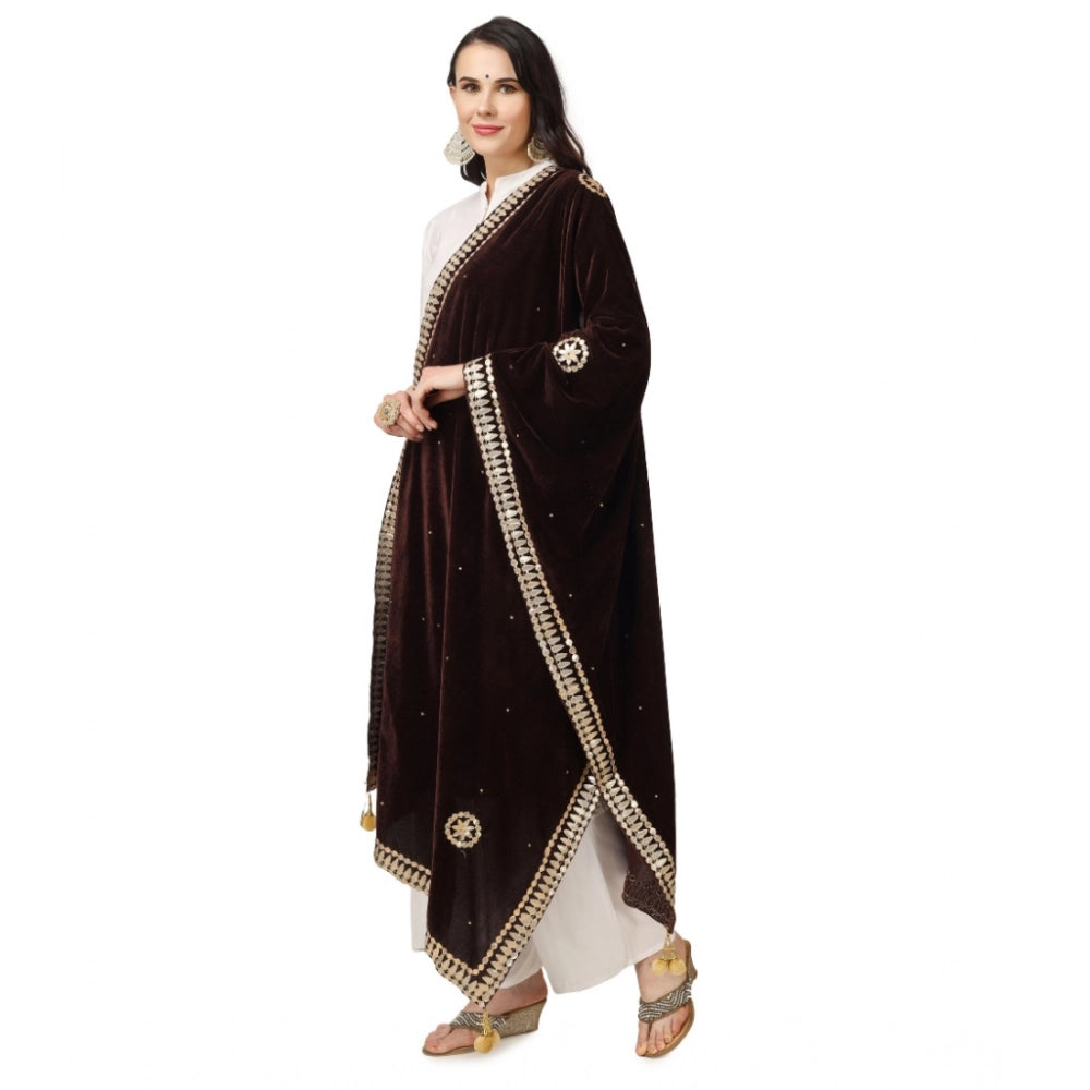 Women's Velvet Gotta Patti Dupatta (Brown, Length: 2.25 to 2.50 Mtr) - VANSHELLE