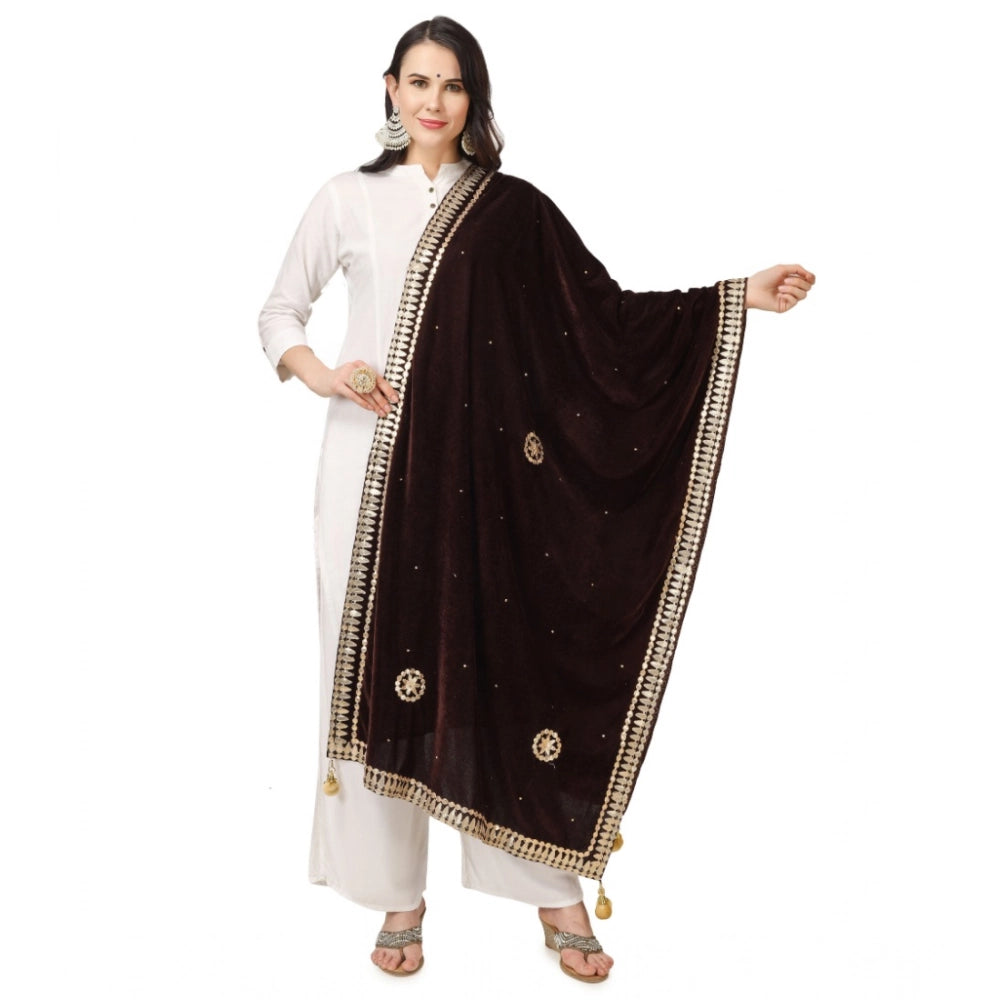 Women's Velvet Gotta Patti Dupatta (Brown, Length: 2.25 to 2.50 Mtr) - VANSHELLE