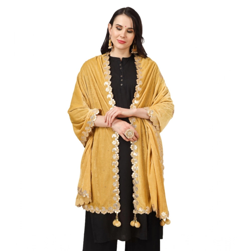 Women'S Velvet Gotta Patti Dupatta (Yellow, Length: 2.25 To 2.