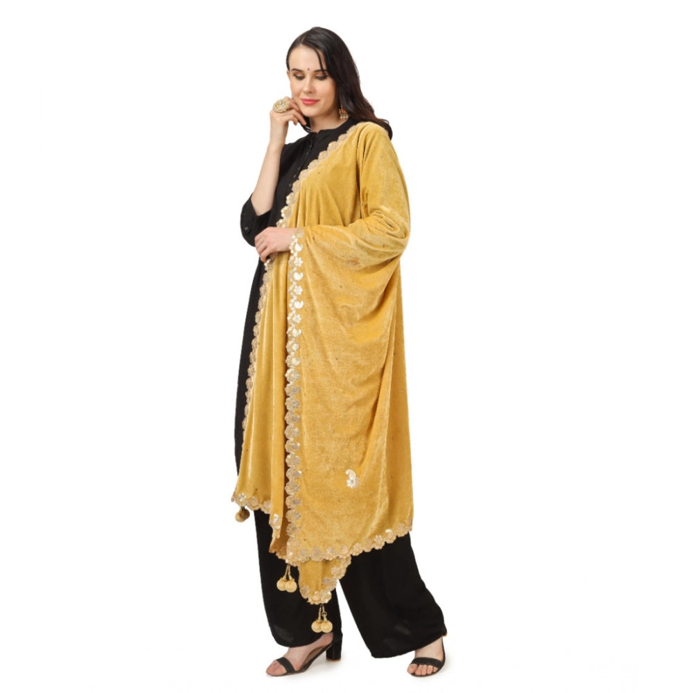 Women'S Velvet Gotta Patti Dupatta (Yellow, Length: 2.25 To 2.