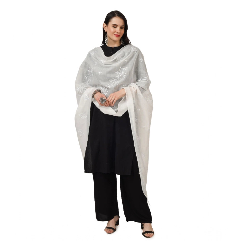Women'S Cotton Embroidered Dupatta (White, Length: 2.25 To 2.5