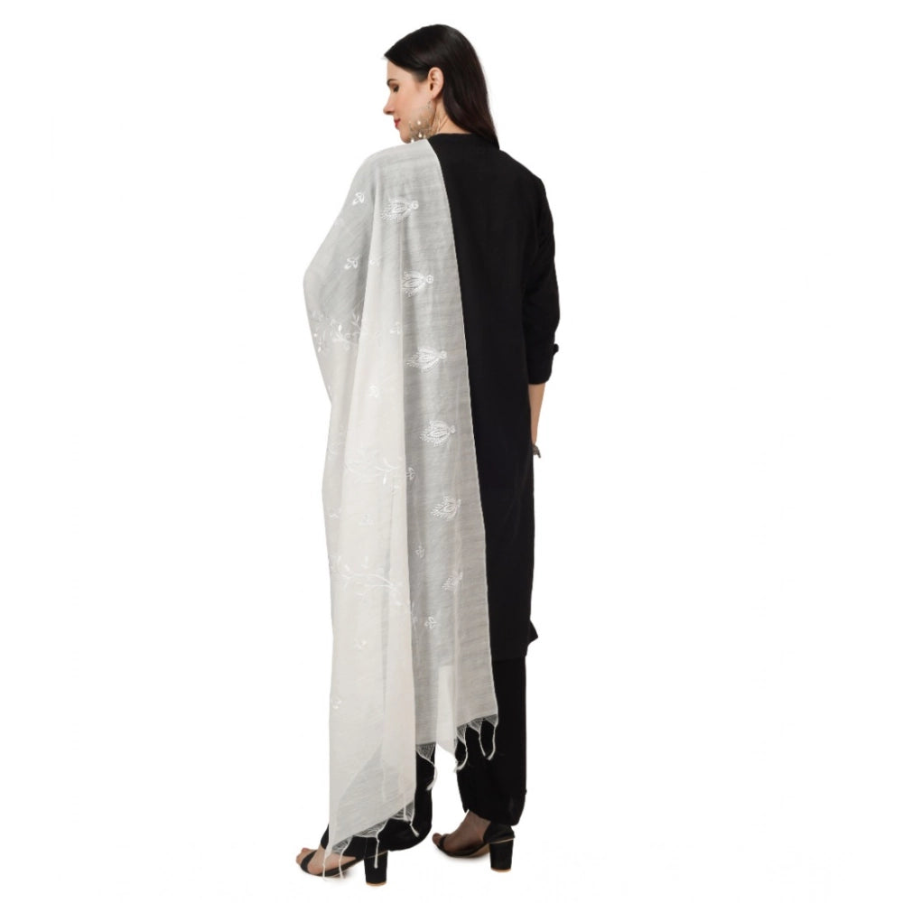 Women'S Cotton Embroidered Dupatta (White, Length: 2.25 To 2.5