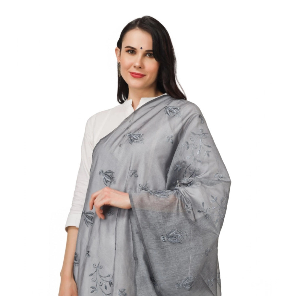 Women'S Cotton Embroidered Dupatta (Grey, Length: 2.25 To 2.50