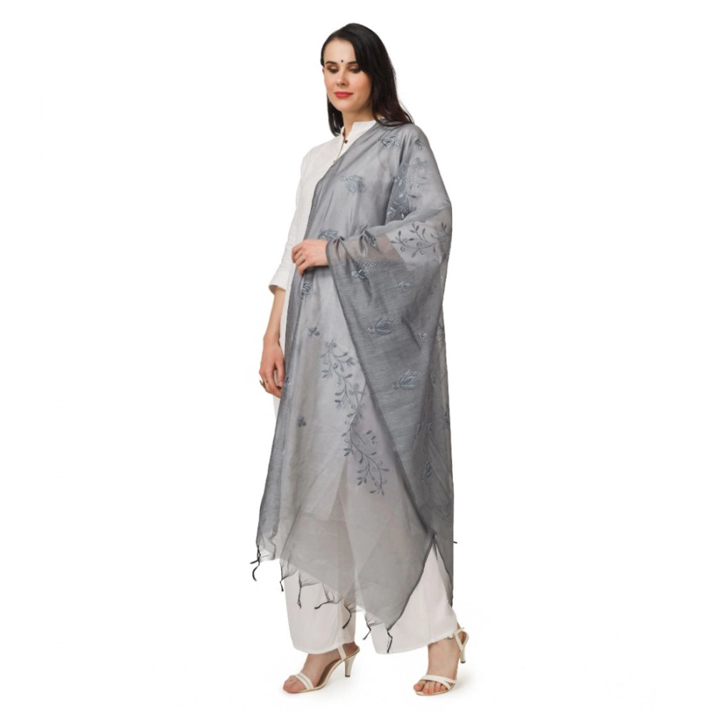 Women'S Cotton Embroidered Dupatta (Grey, Length: 2.25 To 2.50
