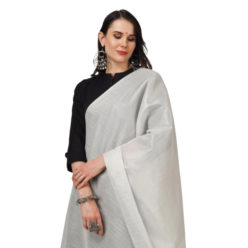 Women'S Chanderi Solid Dupatta (White, Length: 2.25 To 2.50 Mt