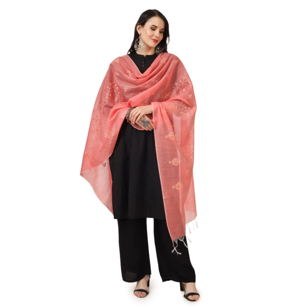Women'S Cotton Embroidered Dupatta (Peach, Length: 2.25 To 2.5