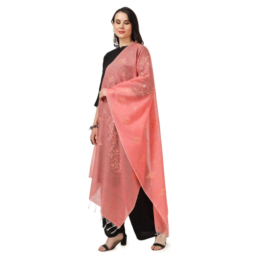 Women'S Cotton Embroidered Dupatta (Peach, Length: 2.25 To 2.5